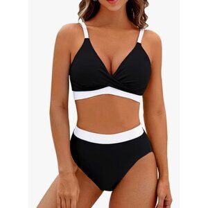 BMJL Womens High-Waisted Bikini Set Black & White Size Medium Pool Vacation Sexy